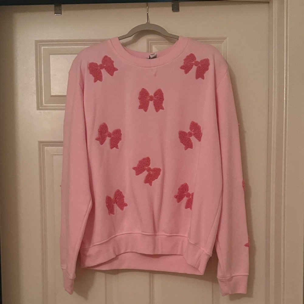 Pink Bow Appliqué Sweatshirt